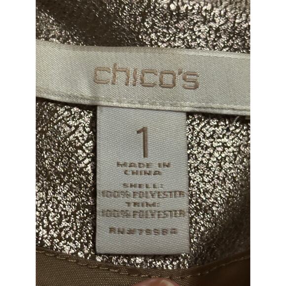 Chico's silver shimmer Jacket, metallic sheen, glamour, party, holiday, evening - Picture 4 of 4